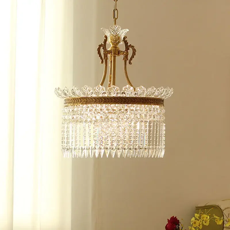 French Baroque Luxury Crystal Living Room Brass Chandelier Dining Room Bedroom Oval Foyer Pendant Light