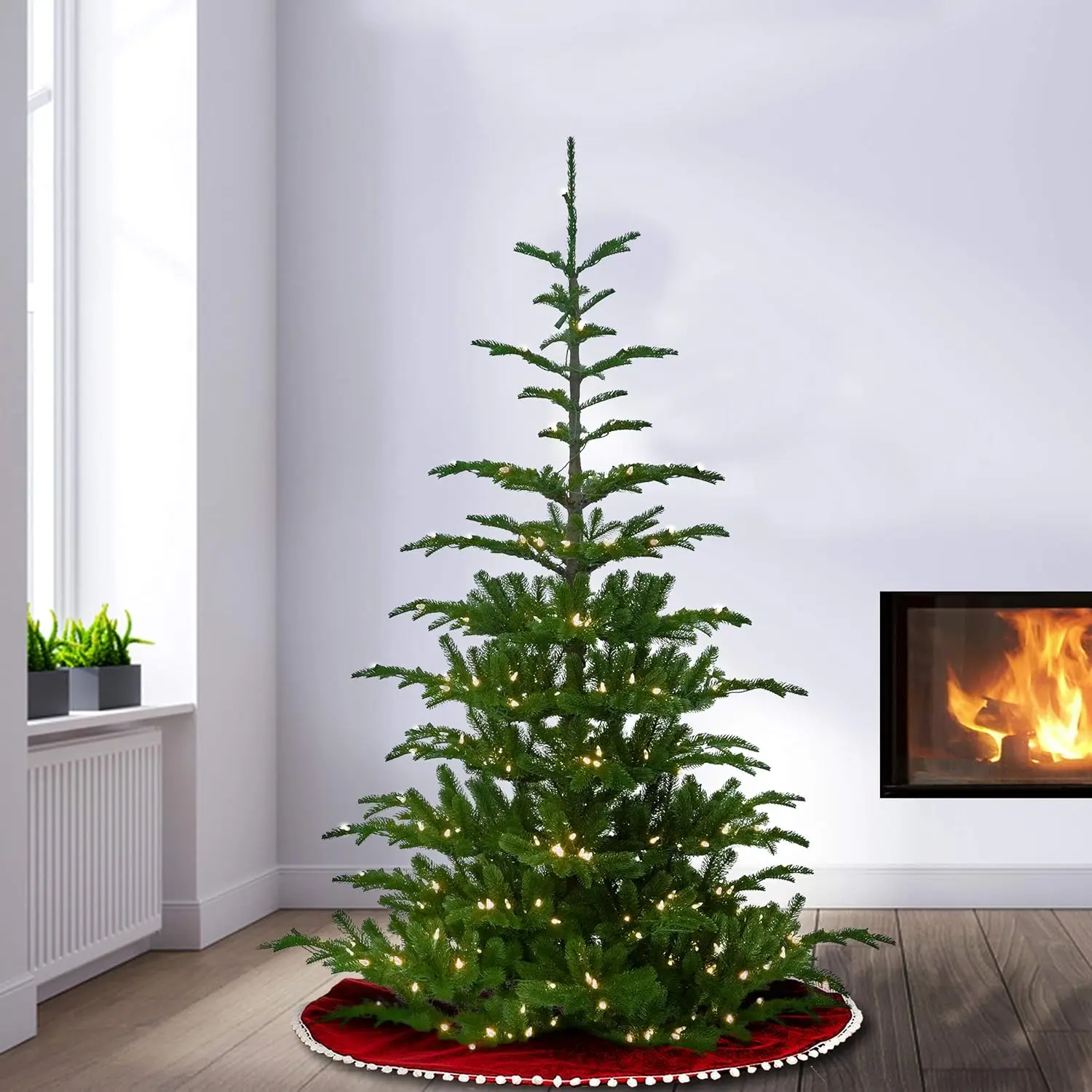 Pre-lit Artificial Christmas Tree | Includes Pre-strung White Lights and Stand | Norwegian Spruce - 7.5 ft