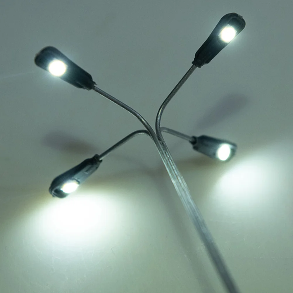 

4 Pcs Sconce LED Head Street Light Model Steel Tube Construction Sand Table Material Special J Type 4pcs (white 1:87) Spot Mini