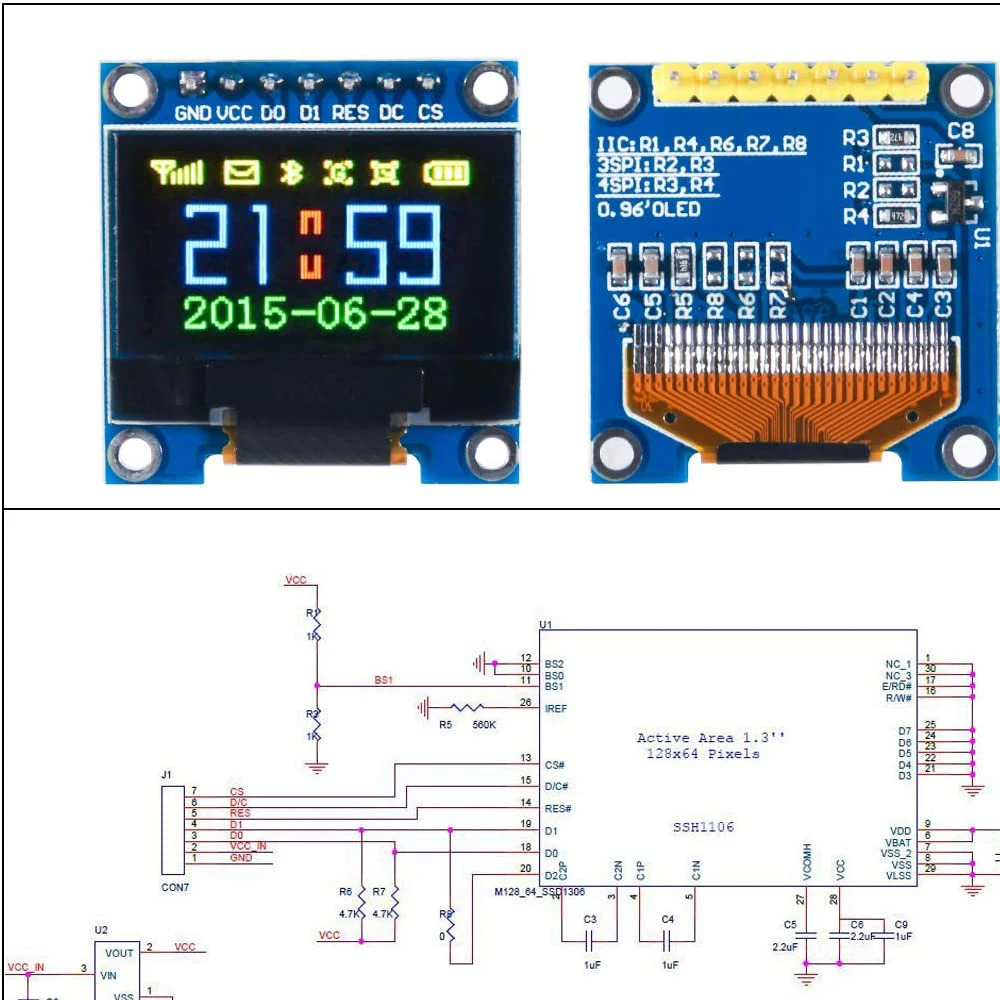 0.96 Inch OLED Module 7 Pin 128X64 IIC I2C Communicate SPI Serial White Blue Yellow LCD LED Display Screen Board for Arduino