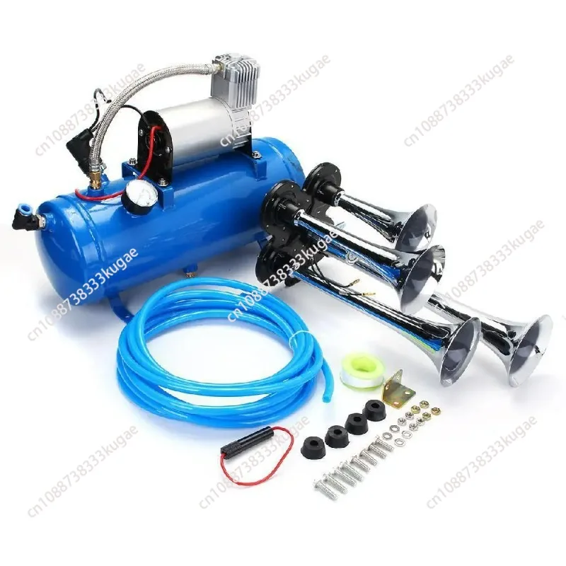 12V Car Van Cover Air Pump Horn 6L 150Psi Blue Electric Four Tube Air Horn