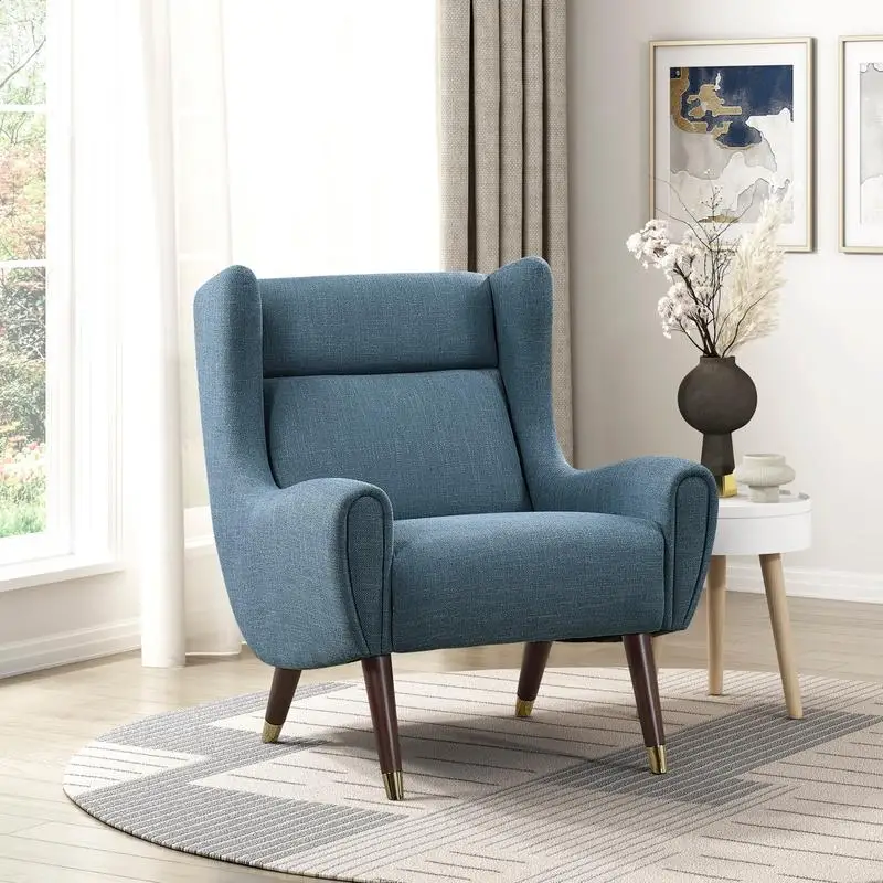 Modern Wingback Upholstered Accent Chair - Blue Fabric, Solid Wood, Sleek Design, Luxury Furniture, Stylish Home Decor