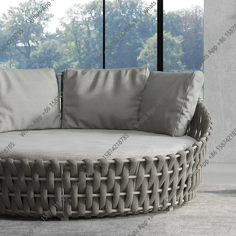 

99 X Nordic Outdoor Courtyard, Rattan Aluminum Lounge Chair Leisure Rattan Rope Large Round Bed Villa Garden Outdoor, Beach Bed