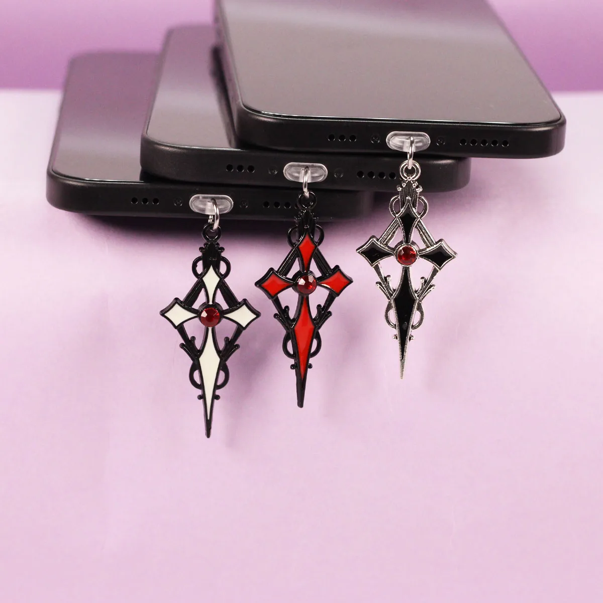 

1 Piece Mobile Phone Dust Plug Of Artificial Gemstone Crystal Cross Pendant Accessory Decoration For Iphone Type-c Port