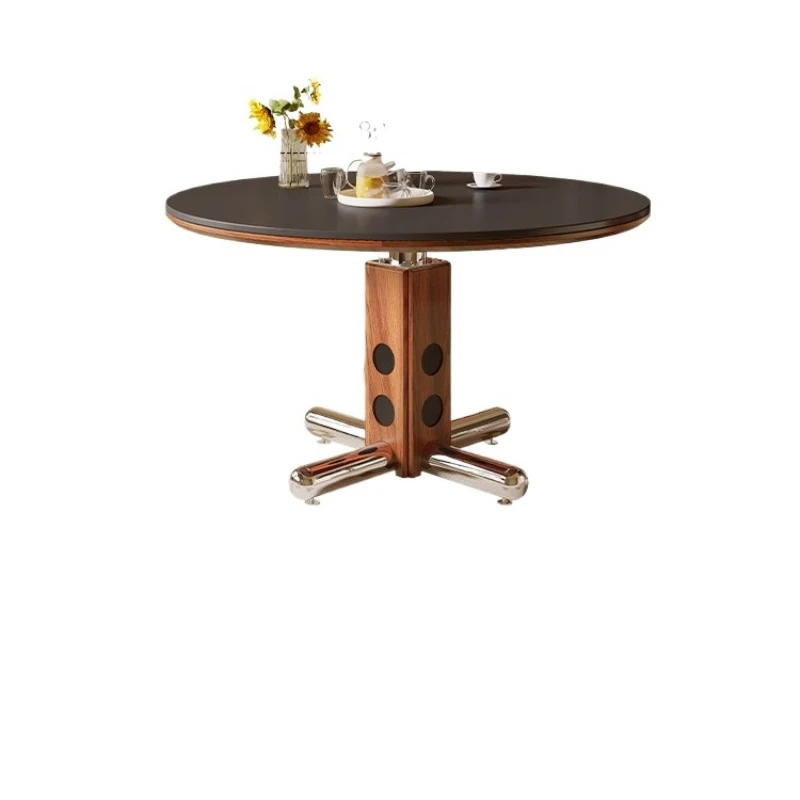 Bauhaus round table household living room stainless steel ash wood medieval polka round rock slab dining table