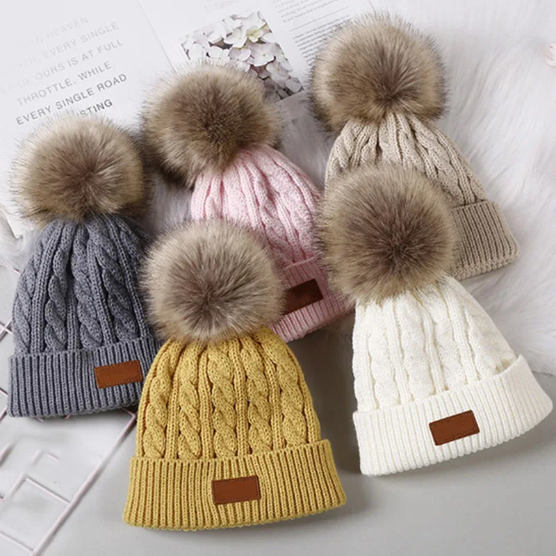 Baby Boy Hat Cute Pompom Baby Cap Beanie Autumn Winter Warm Knitted Children Girls Hats Solid Hairball Elastic Kids Caps Bonnet