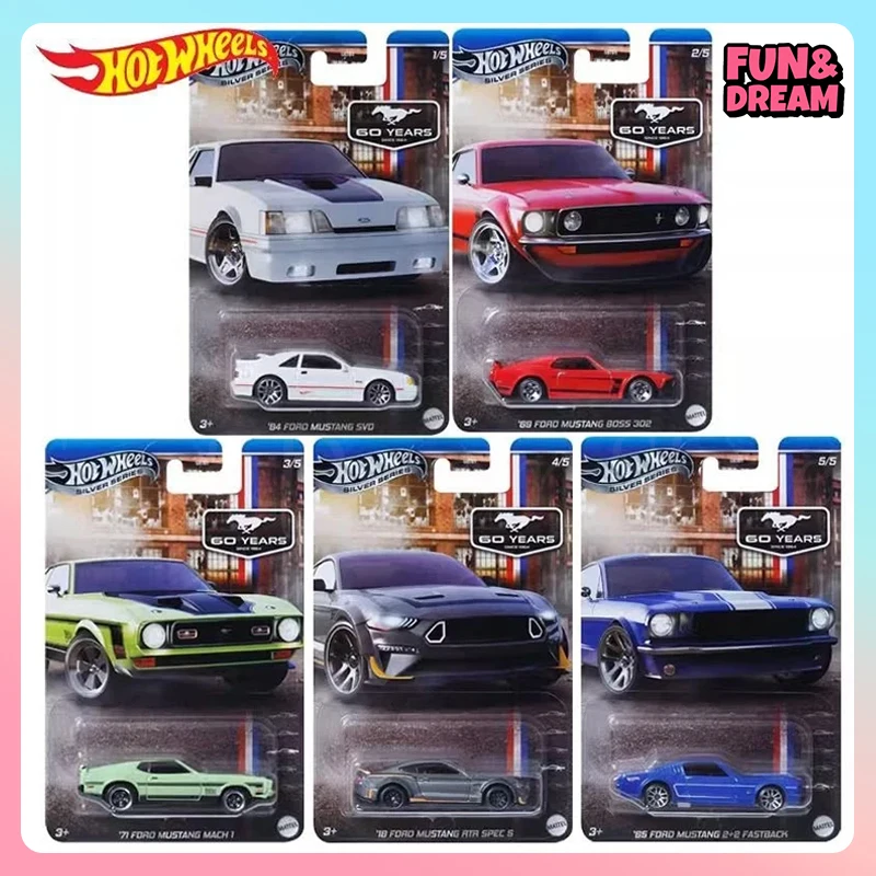 Hot Wheels 60 Anniversary Sliver Series GRT01 Ford Mustang Set HW Car Model Simulation Alloy Cars Model Display Birthday Gift