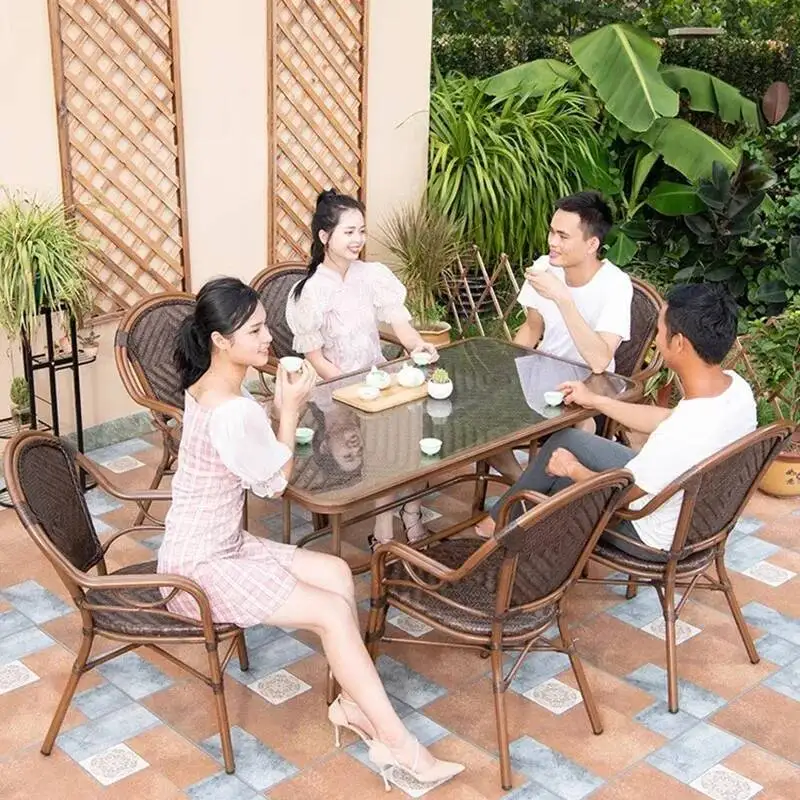 

Chair Rattan Outdoor Tables Courtyard Lounge Armchair Nordic Luxury Outdoor Tables Minimalist Backyard Tuinmeubelsets Furniture