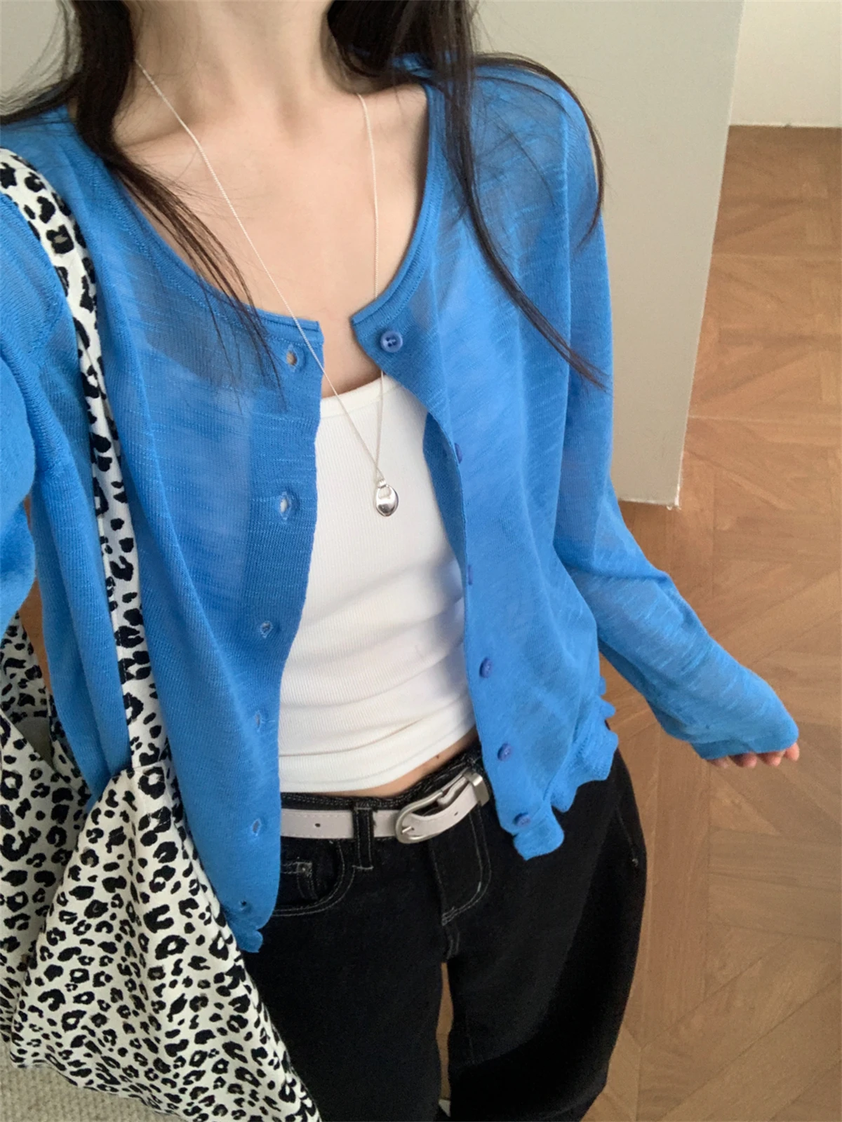 

Korean Style Floral Lace Knitted Air Conditioned Open Cardigan Women's Lightweight Casual Pure Color Long Sleeve Top