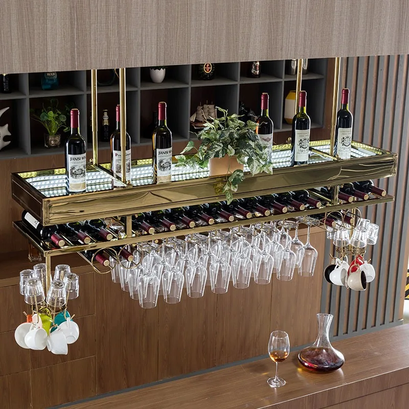 Stainless steel wine glass rack hanging upside down on home bar table wine racks, European-style wine racks, ornaments, ceiling