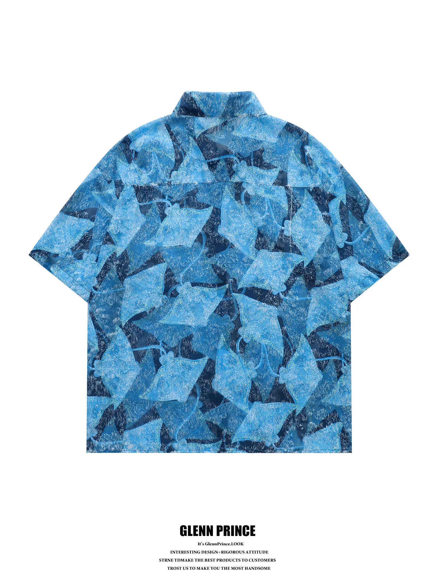 Lightweight Blue Floral Short Sleeve Men's Shirt GPstudio Retro Fringe Embroidery Hawaiian Beach Casual Shirt Polyester Fiber