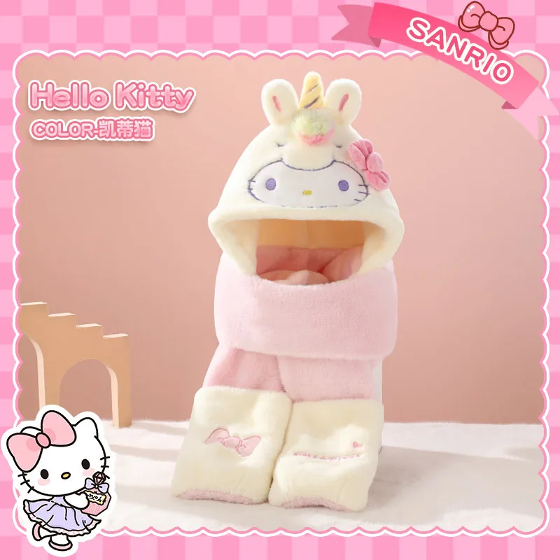 MINISO New Sanrio Three-Piece Three-Piece Set Cartoon Kuromi Hat Gloves Scarf Three-Piece Set Warm Winter Gift for Girls