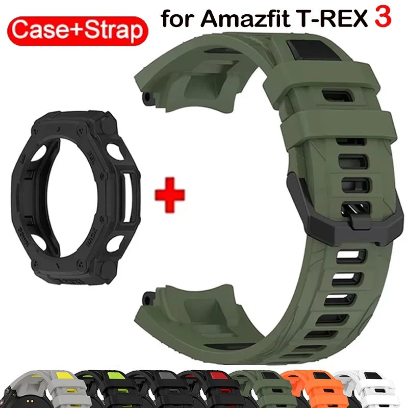 

Силиконовый ремешок и чехол для Huami Amazfit T-REX 3, ремешок для умных часов, ремешок для часов T-Rex3, спортивный браслет, браслет с инструментом