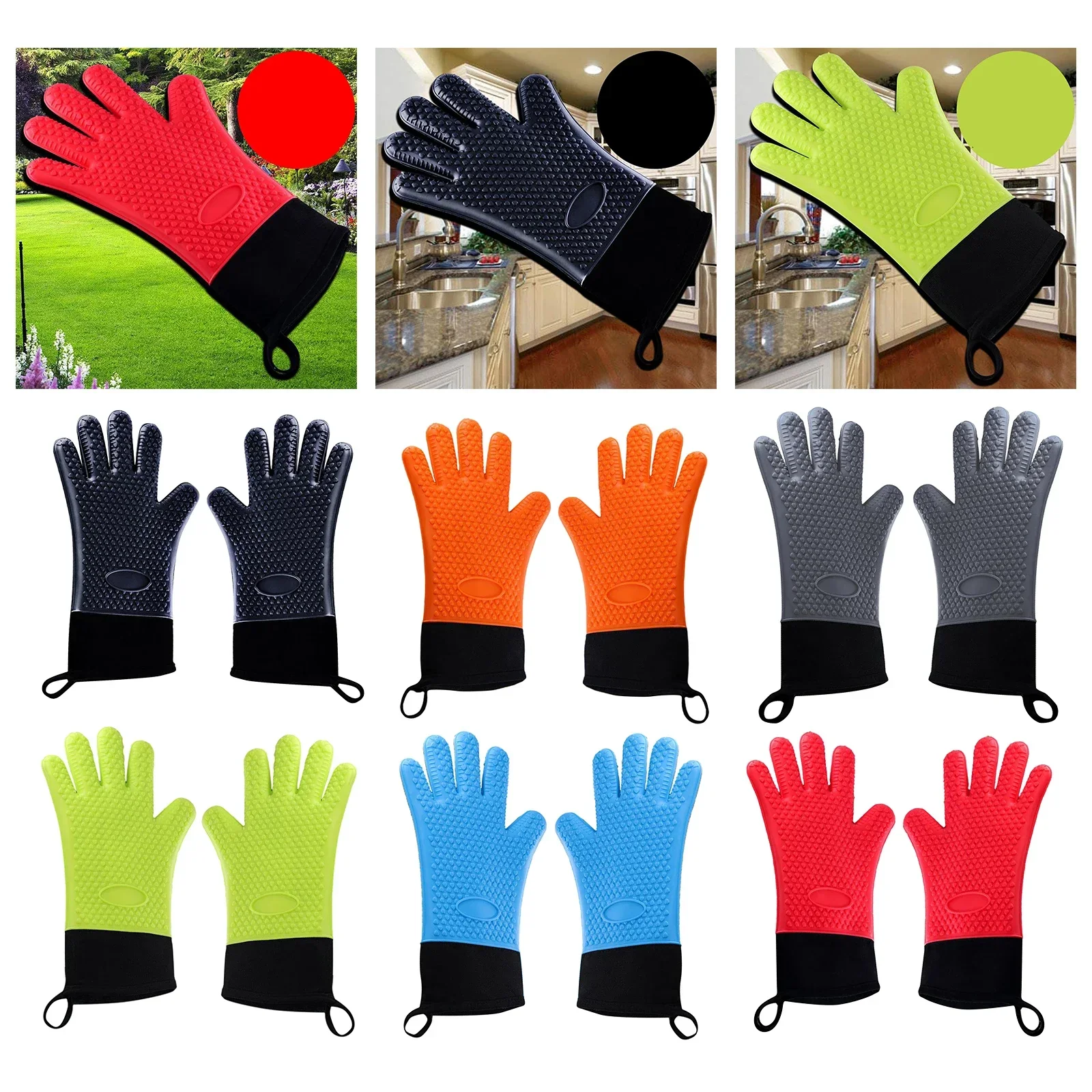 1Pc Double Layer BBQ Oven Gloves Silicone for Cooking Grilling Waterproof Mitts  kitchen utensils