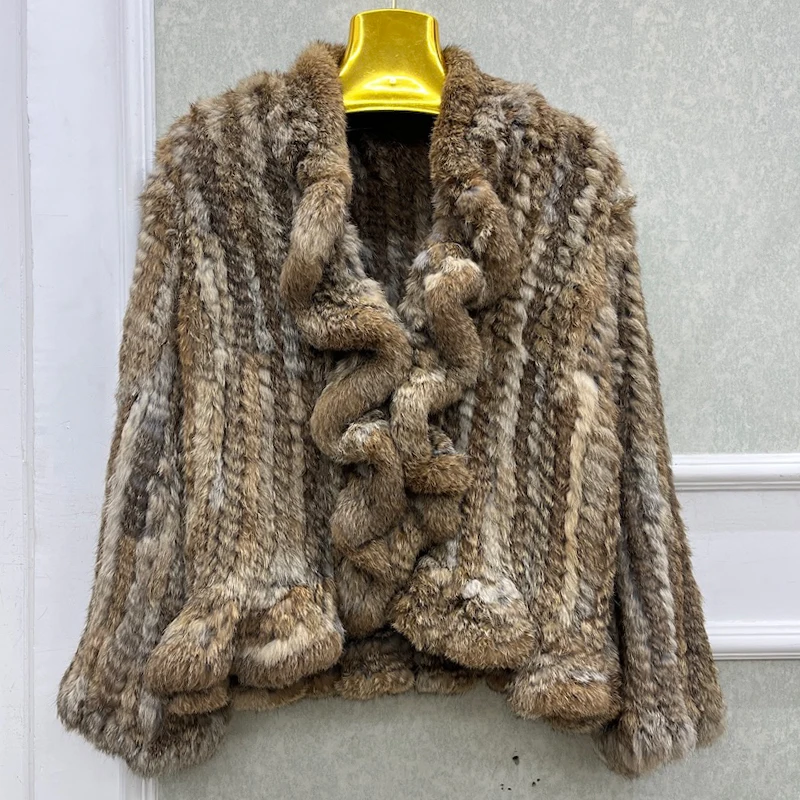 

2025 New Winter Fashion Natural Rabbit Fur Coats Knitted Women's Real Fur Jackets Luxury Female Thick Warm Clothing Outwear
