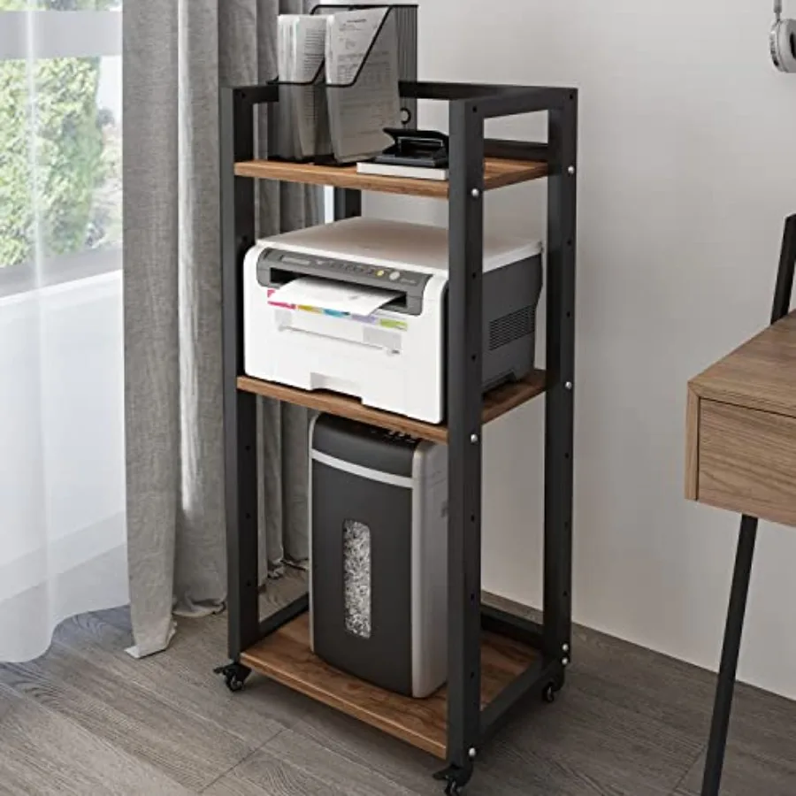 

3-Tier Movable Printer Stand Floor-Standing Desk Side Shredder Stand Computer Host Holder Adjustable Storage Shelf Rack on Whee