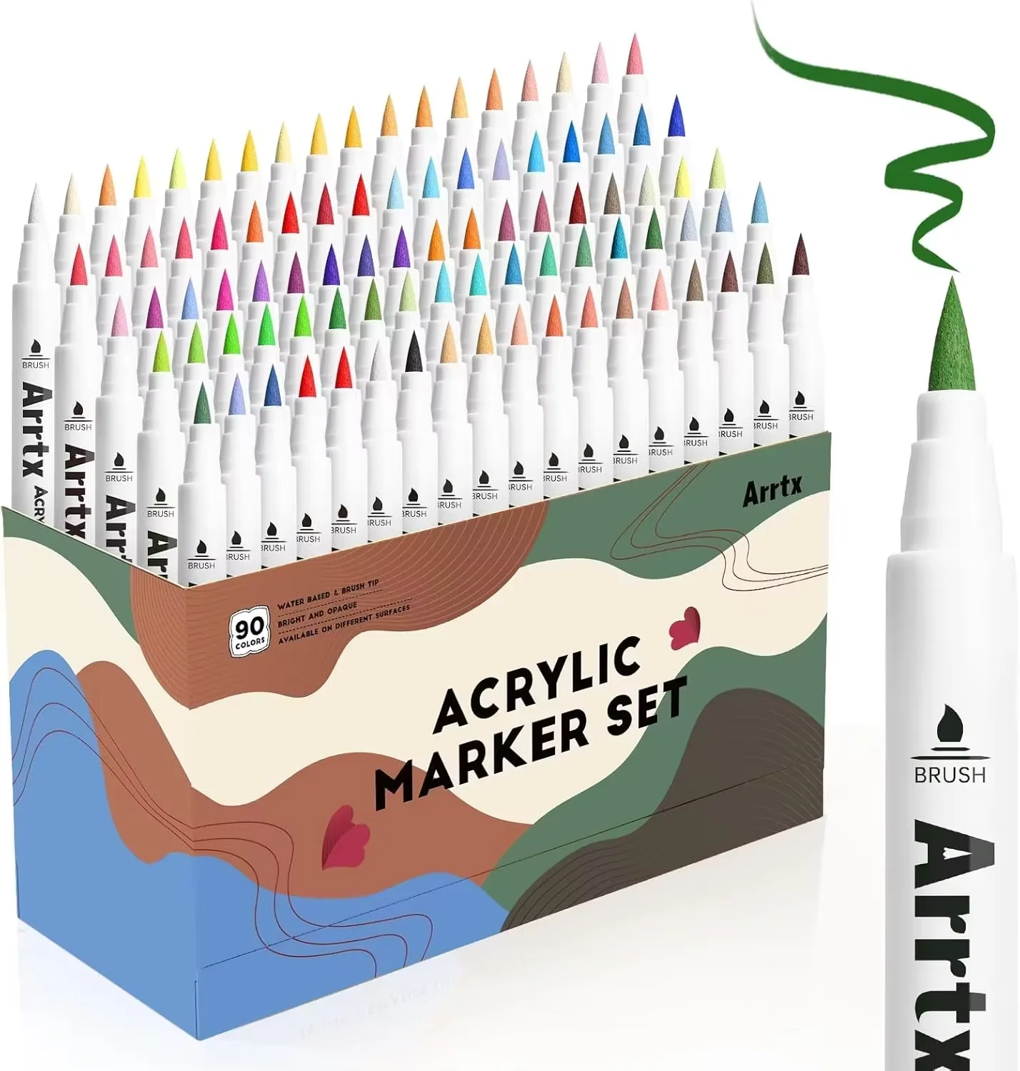 Arrtx Markers Verfpennen, Acrylverfpennen met penseelpunt, voor Cartoon Anime Comic, Rock Painting, Hout, Canvas, DIY Crafts Making