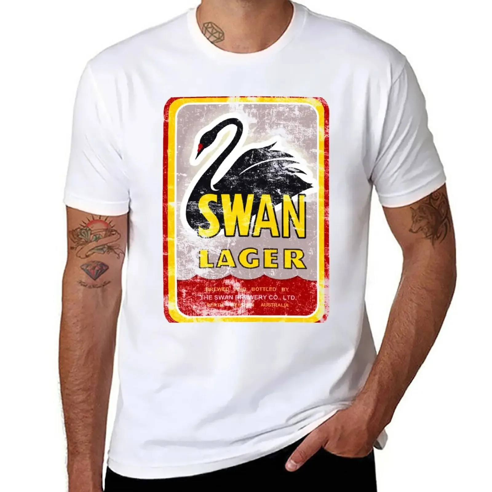 New Swan Lager T-Shirt black t shirts Short sleeve tees mens funny t shirts