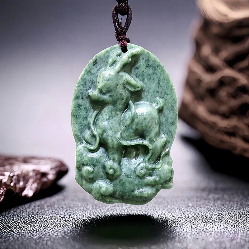 

Ожерелье с подвеской из натурального нефрита и оленя, резной ювелирный амулет, дизайнерский камень, модный винтажный подарок для женщин и мужчин, роскошный