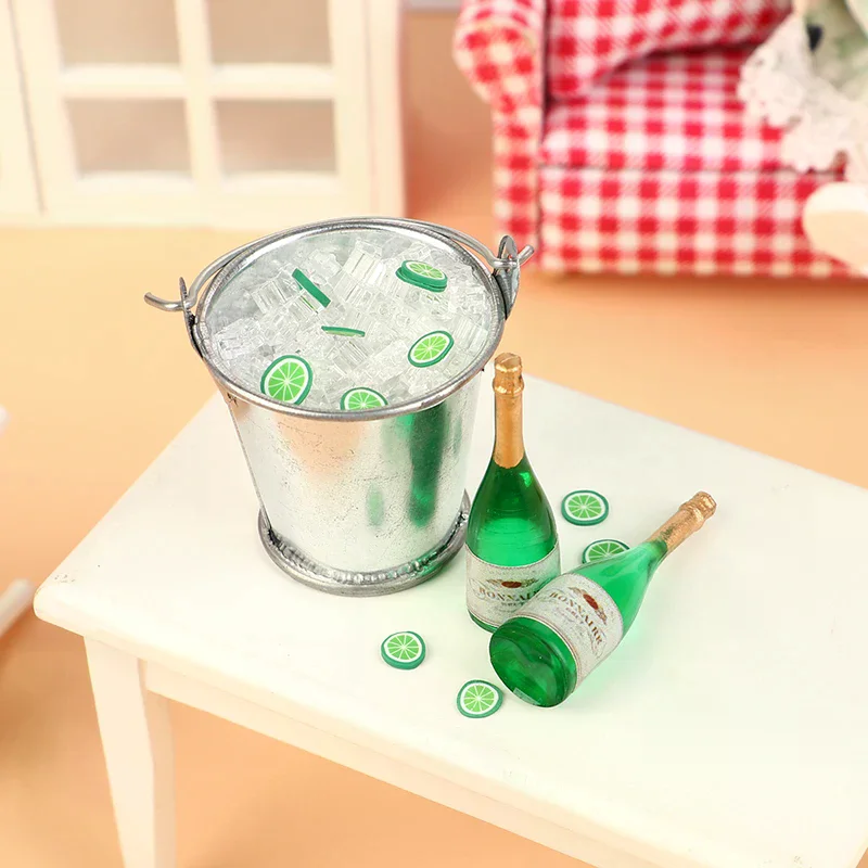 ชุดบาร์ถังน้ำแข็งเบียร์สำหรับบ้านตุ๊กตา 1/12 ของตกแต่งจิ๋ว ของเล่น อุปกรณ์เสริมบ้านตุ๊กตา ของเล่นตกแต่ง