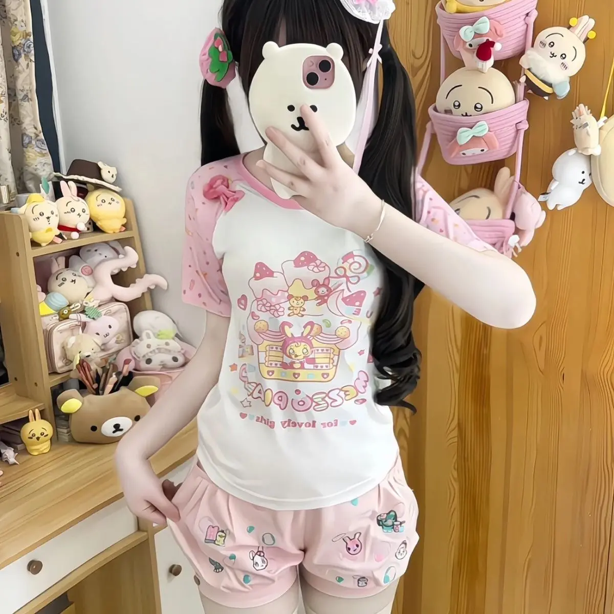 日本の漫画 Mp 刺繍ピンクカボチャショーツ夏かわいい女の子娘服甘いカジュアル花のつぼみショーツ Y2k ショーツ