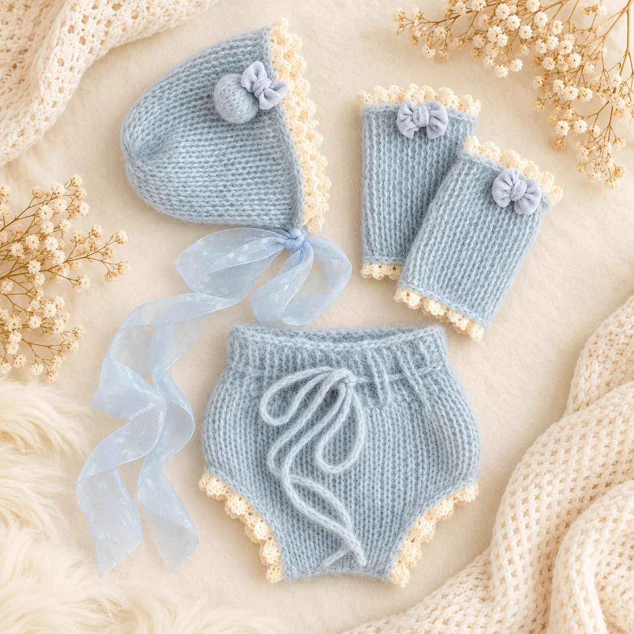 新生児写真撮影用小道具3点セット:ニット素材のロンパース、ボ - Infant Photography Props Outfit のレビューと価格