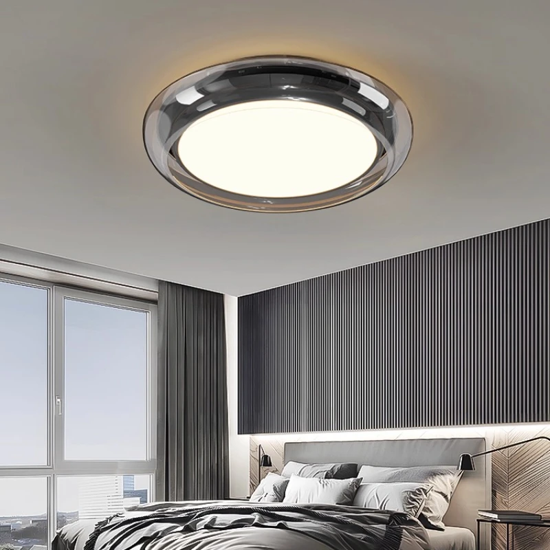 Italian Ultra-thin Circular Disk Ceiling Lights Acrylic Minimalist Luxurious Smoke Gray Room Art Decor Kitchen Illumination Lamp