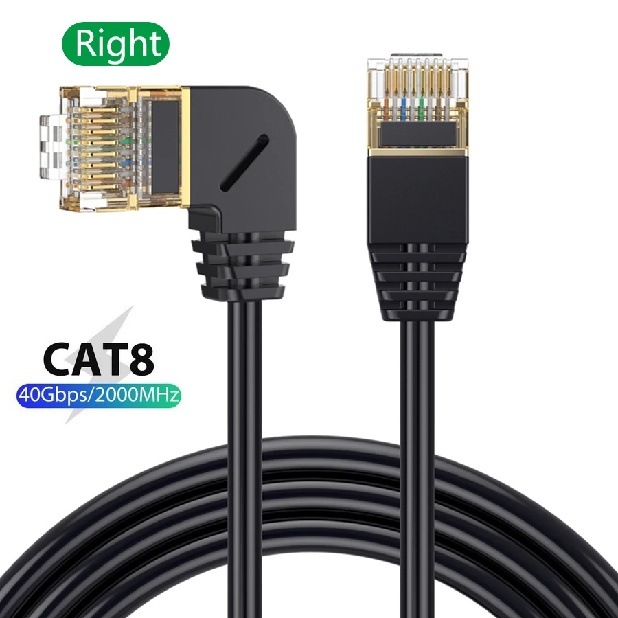 Ultra Slim Cat8 Ethernet Cable SFTP 40Gbps 2000MHz Cat 8 RJ45 Network Lan 90 Degree UP Down Angle Internet RJ 45 Ethernet Cable