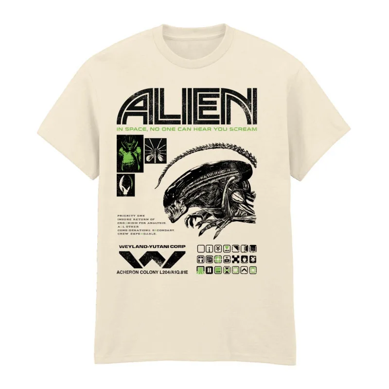 0410 Sci-Fic Alien Gift T-Shirt Weyland Horror movie Xenomorp 100% cotton Short Sleeve Graphic clothes All size tops S-6XL