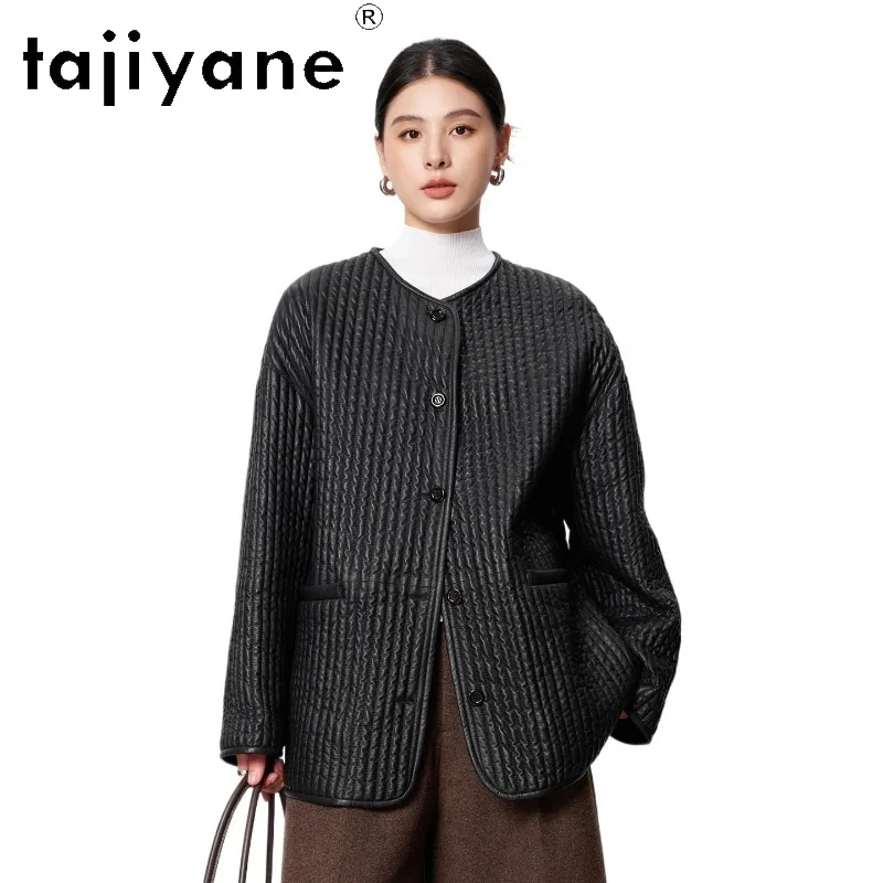 TAJIYANE High-end Sheepskin Genuine Leather Jacket Woman Two-sided Outerwear Mid Length Wool Liner Jackets for Woman Jaqueta