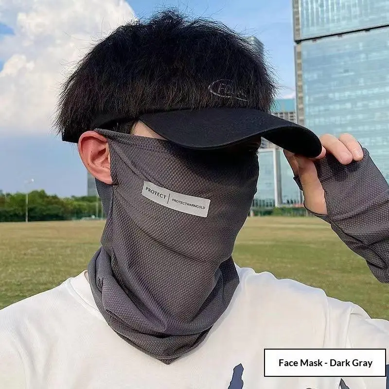 Summer Ice Silk Sunscreen Mask For Men Women Outdoor Cycling Face Cover Solid Color Neck Wrap UV Protection Ear Bandana Scarf