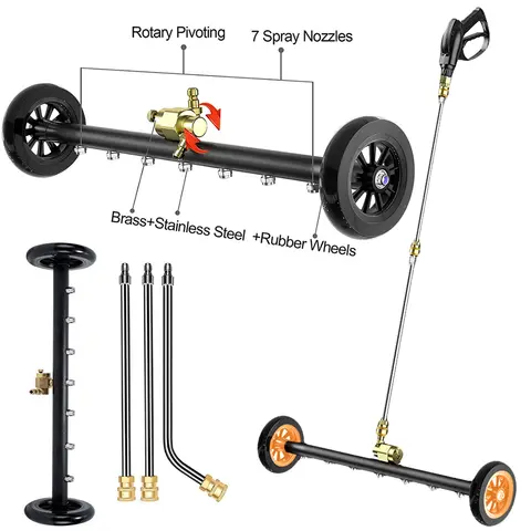 1/4 퀵 커넥터 물 빗자루, 자동차 섀시 바닥 세척 4000 PSI, 자동차 섀시 고압 세척기, 22 인치