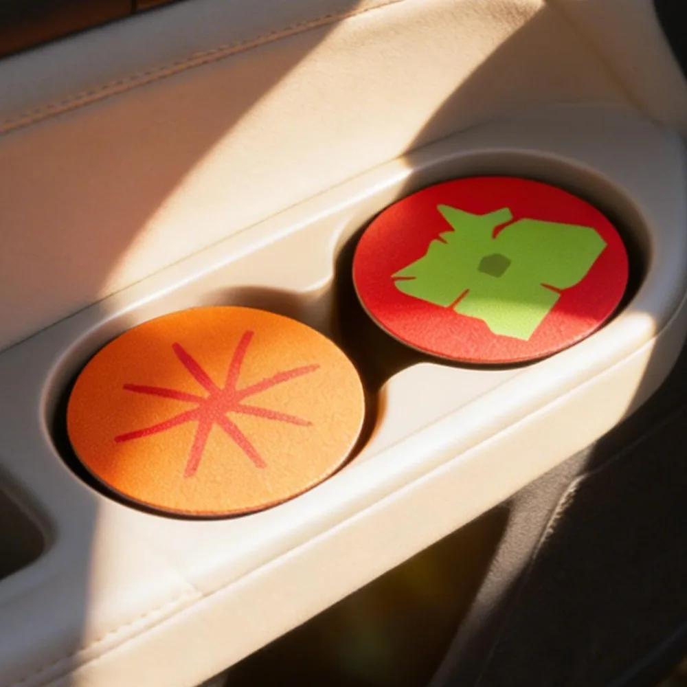 Universal Car Cup Holder Coaster Fruit PU Leather Anti Slip Mat Auto Interior Accessory Drink Pad Vehicle Home Office Tomato