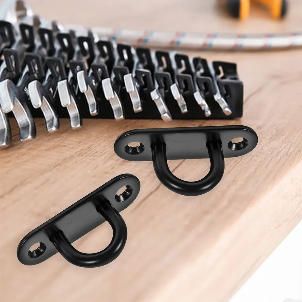 6Pcs Black Stainless Steel Ceiling Hooks U Shaped Pad Eye Plate Heavy Duty Hanging Mount for Swing Punching Bag Plant Basket