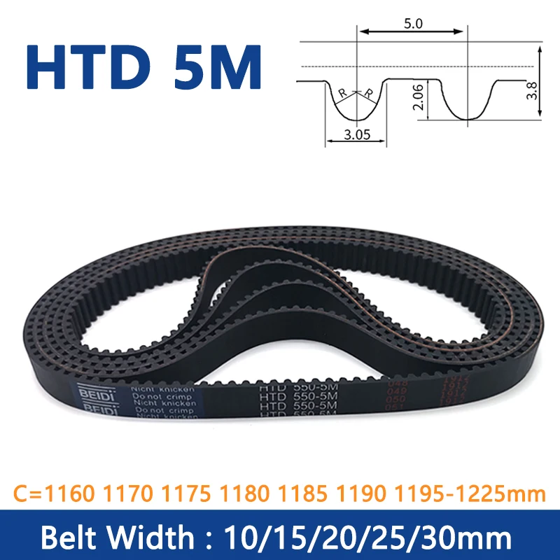 

1pc HTD 5M Timing Belt C=1160 1170 1175 1180 1185 1190 1195-1225mm Width 10 15 20 25 30mm Rubber Closed Loop Synchronous Belt