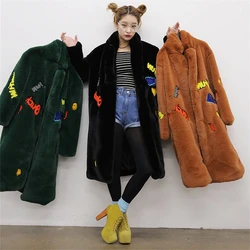 2023 Winter Women Faux Rabbit Luxury Long Fur Coat Lapel OverCoat Thick Warm Female Plush Jacket