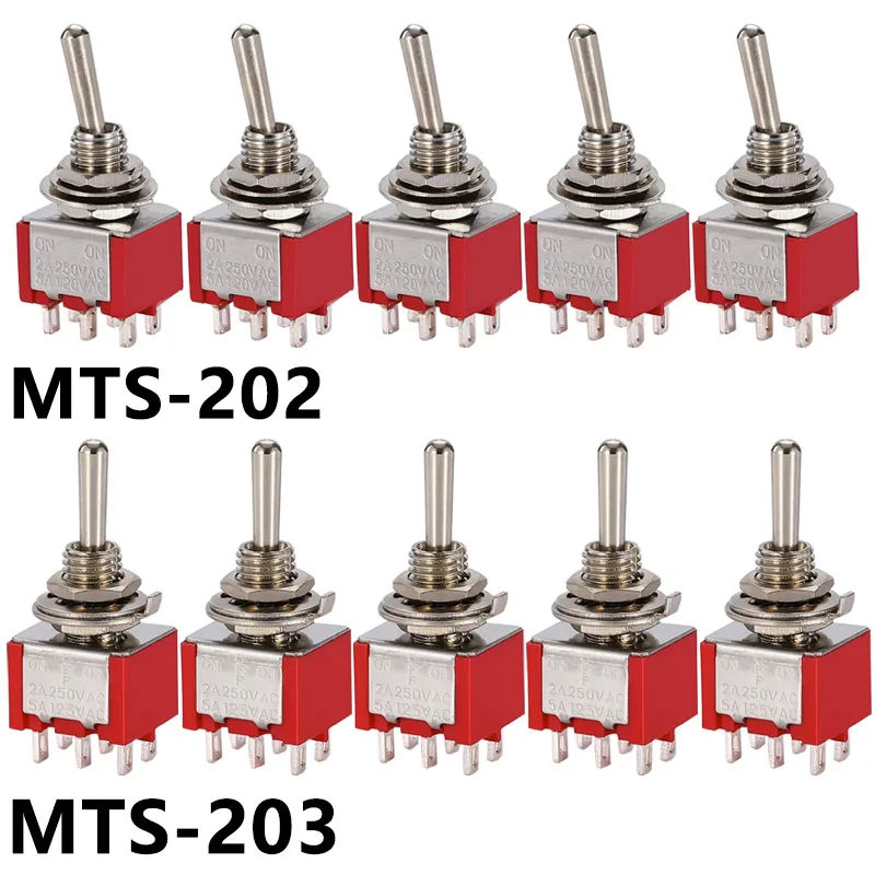 

1/5 PCS,Toggle Switch,6MM,Red,6Pin,MTS-202/203,Rocker Switches,2A/250V,5A/120V,ON-ON/ON-OFF-ON