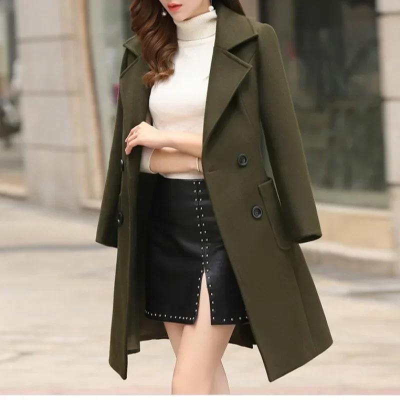 Women Woolen Coat Autumn Winter New Korean Slim Fit Mid-long Elegant Abrigos Mujer Invierno