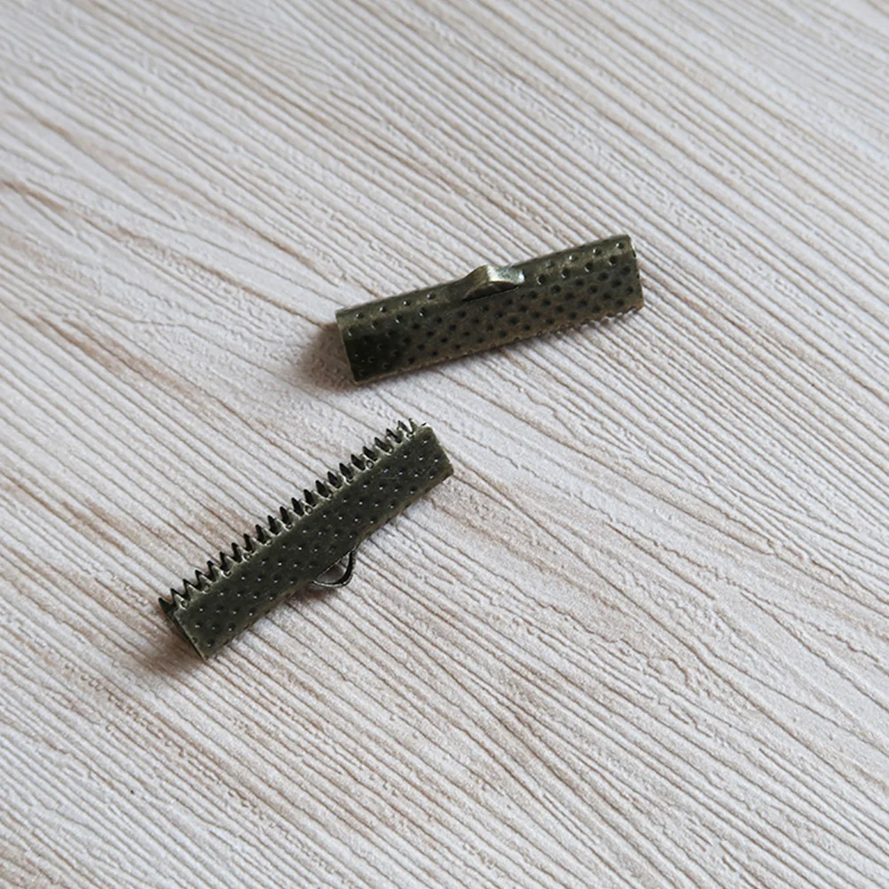 100 PCS Ribbon End Clasps Textured Crimp Clamps Fastener Zipper Clip Fold Over Cord