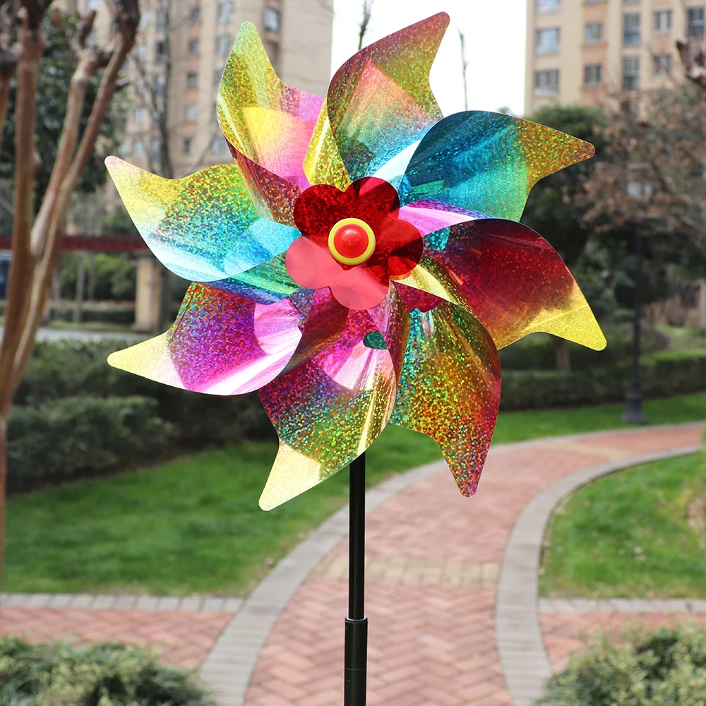 Brilliant Colorful Light-Emitting Bird-Repelling Wind Spinner for Outdoor Garden and Park Decoration