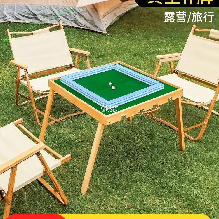 Outdoor Portable Mahjong Table Folding Camping Heightened Mahjong Set Portable Solid Wood Travel Dormitory Sparrow Card