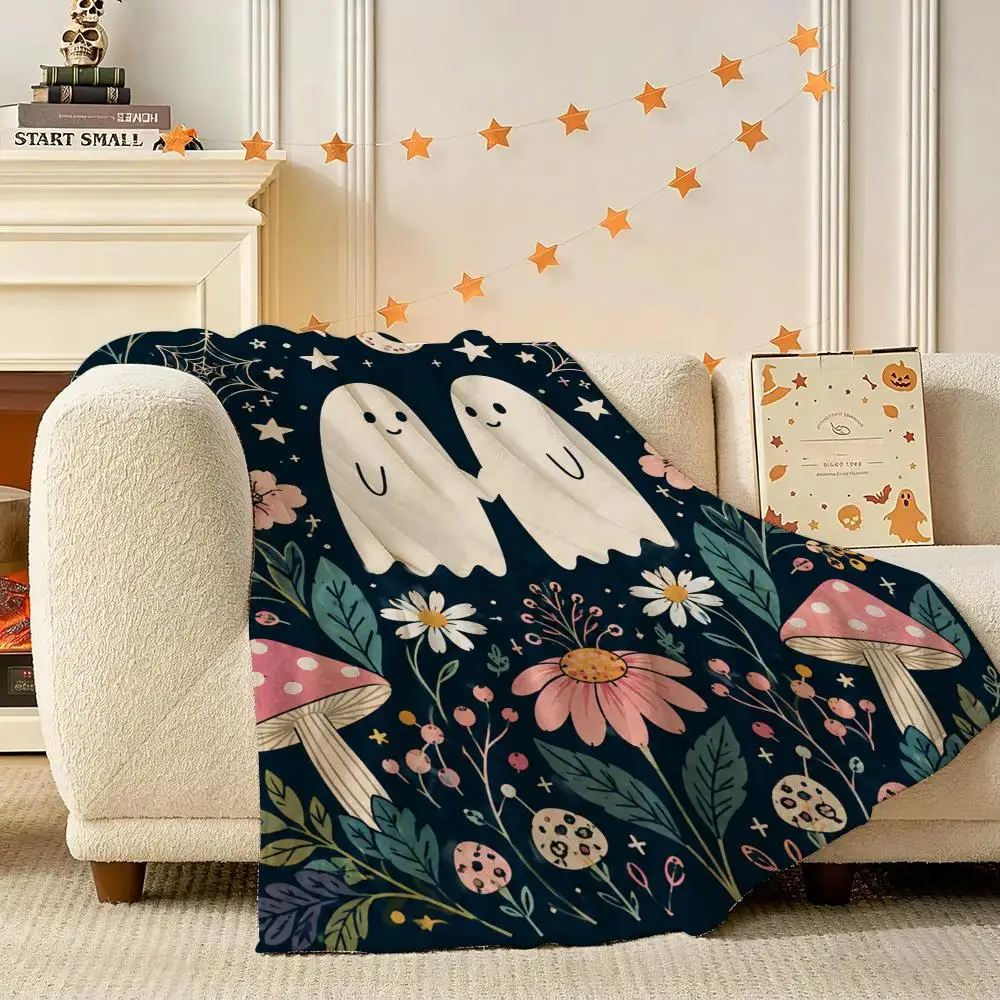 Whimsical Haunted Ghost Garden Throw 240g Flannel Blanket Lightweight Soft Skin-friendly Summer Thin Throw Blanket