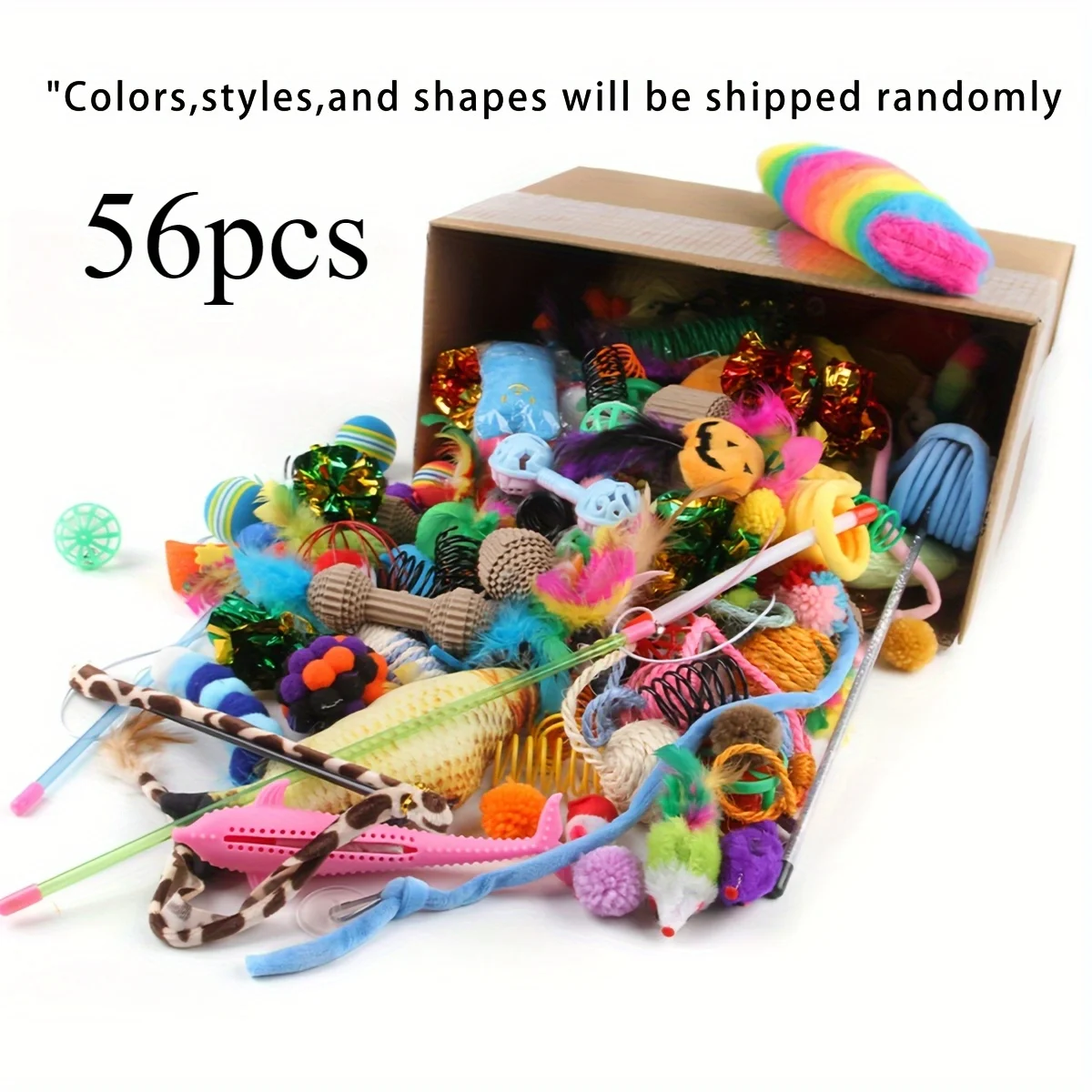 56 stuks/28 stuks/14 stuks kattenspeelgoed gemengd pakket. Een combinatie van verschillende plastic speelgoed en knuffels, geschikt voor meerdere katten om te spelen