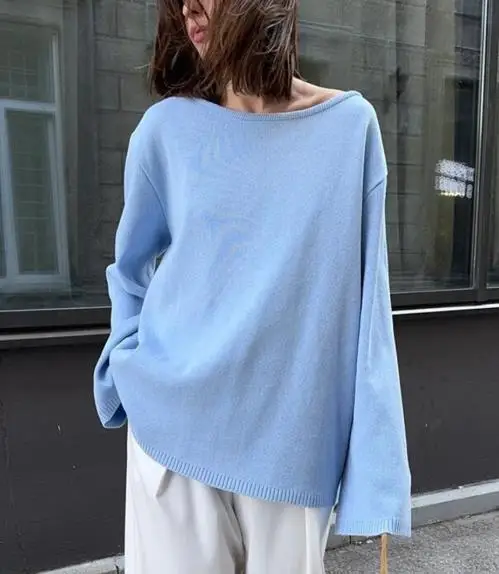 

Women's Sweater 2025 Spring Autumn New Solid Color Round Neck Long Sleeve Loose Sexy Backless Knitted Casual Pullover Sweater
