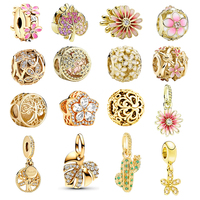 Gold plated Sparkling Monstera Leaf & Family Tree Dangle Charm Beads Fit Original Europeans Silver 925 Bracelet DIY Jewelry Gift