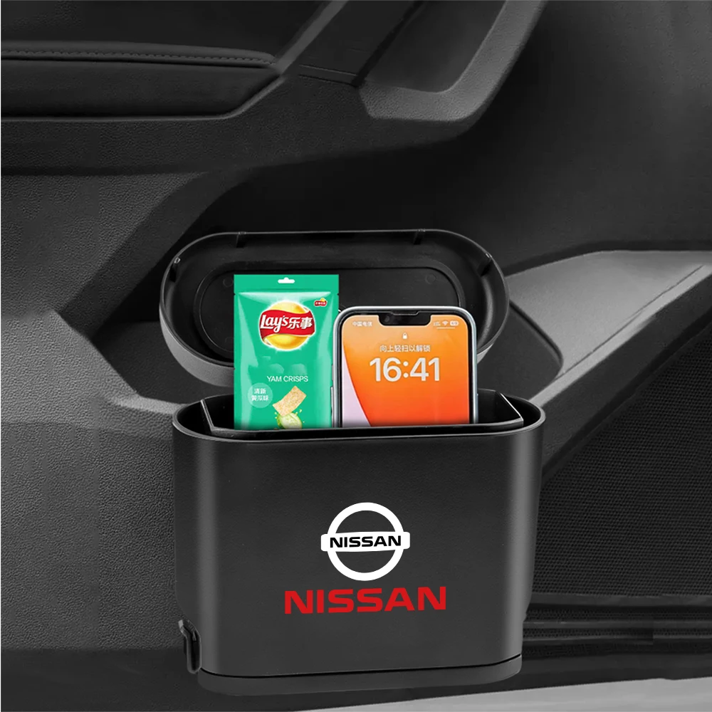 1PCS Portable black Abs car trash can storage box flip-top trash can Car accessories For Nissan Nismo Tiida Teana GTR Leaf