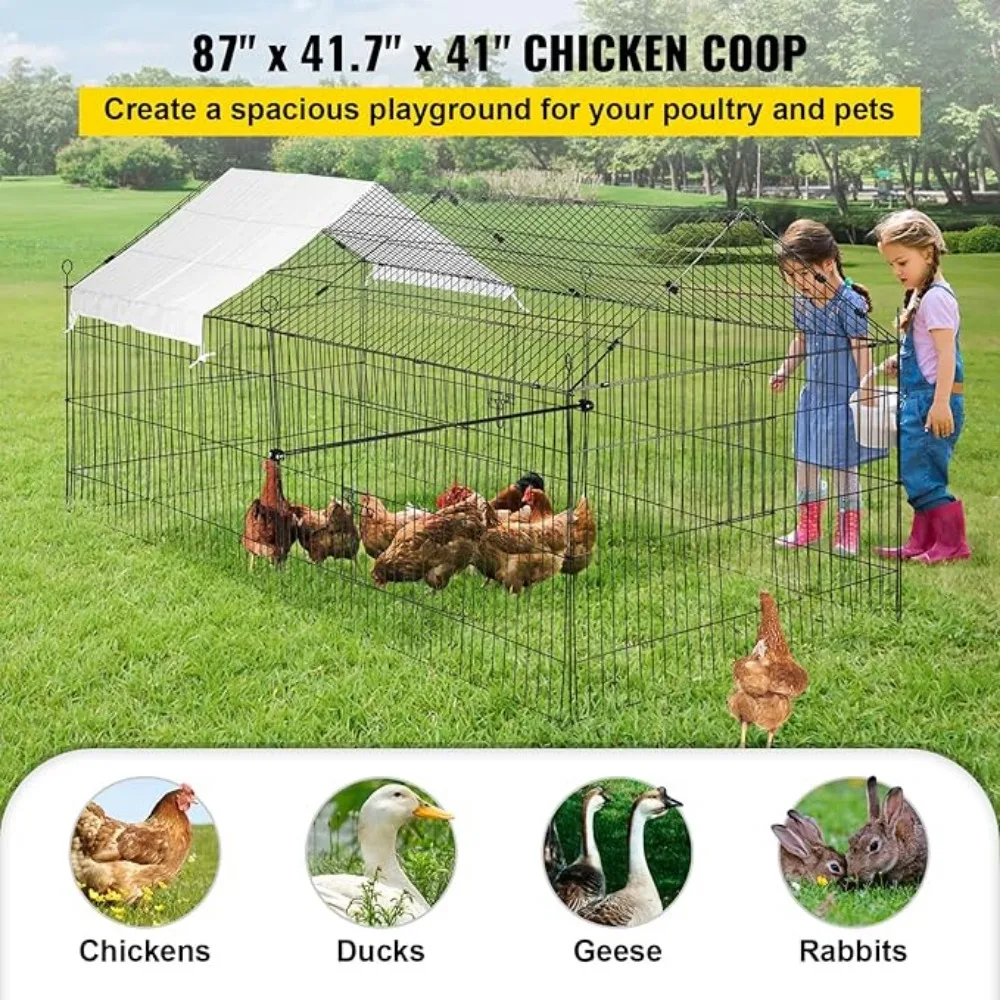 Chicken Coop, Rabbit Run Enclosure Pen with Waterproof and Sun-Proof Cover Metal Pet Playpen Cage for Small Animals, Duck, Hen