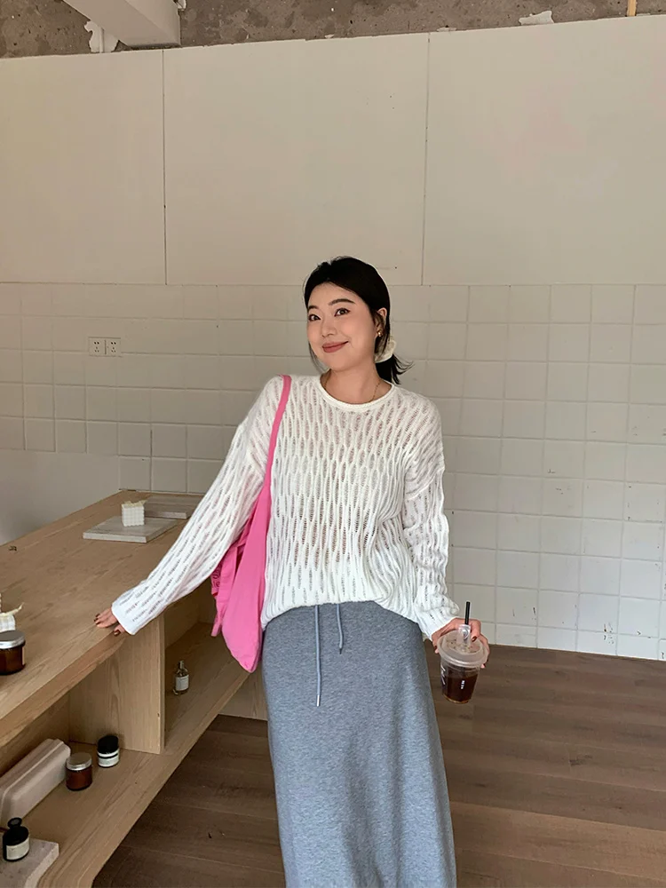 

Loose Knitted Sweater Top Hollow out Overweight Lazy Sle Women's Autumn New Large Size Comfortable Breathable Faion