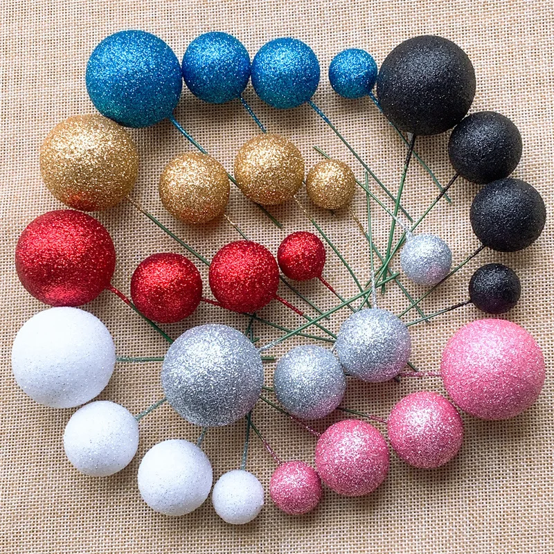 Birthday decoration accessories Glitter faux ball foam ball cake topper decor birthday ball for wholesale  supplies