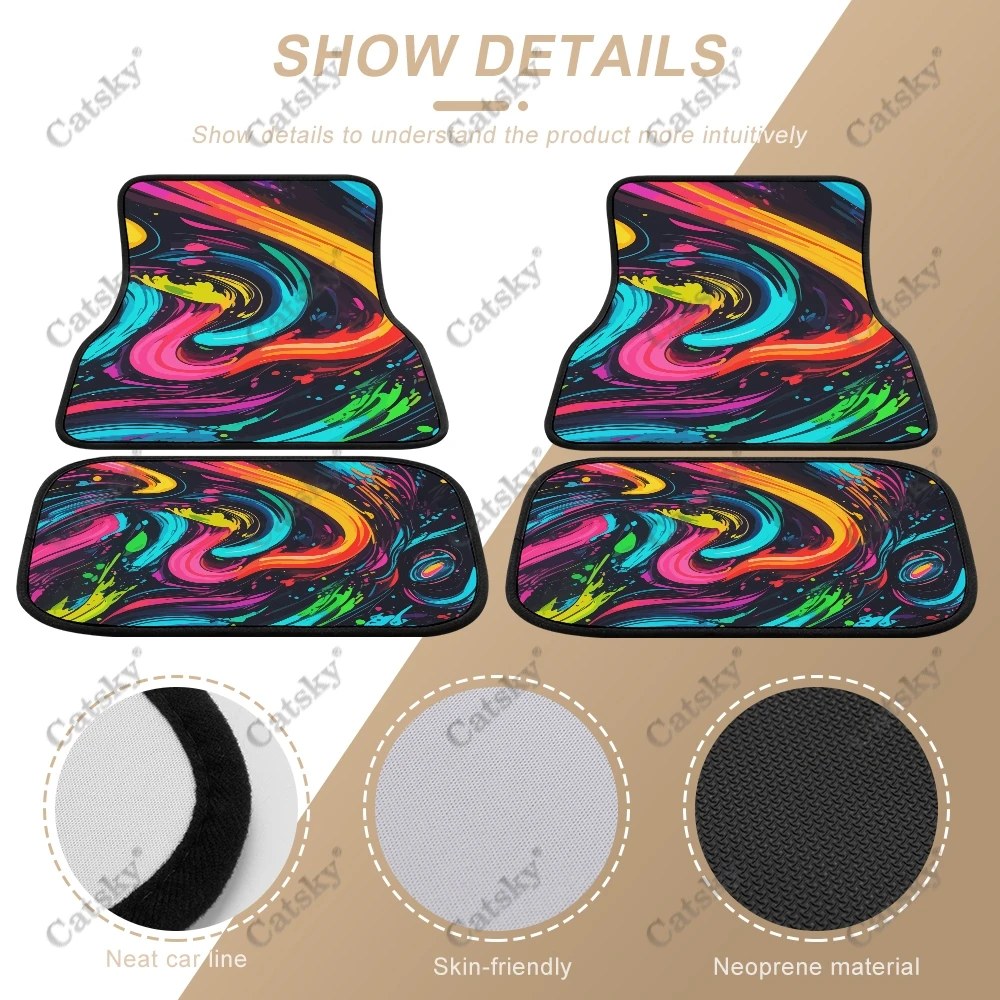 Abstract Splash Wave Art Car Auto Floor Mats Carpet, 4PCS Customized Cars Mat All Weather Automotive Vehicle Pad Stylish